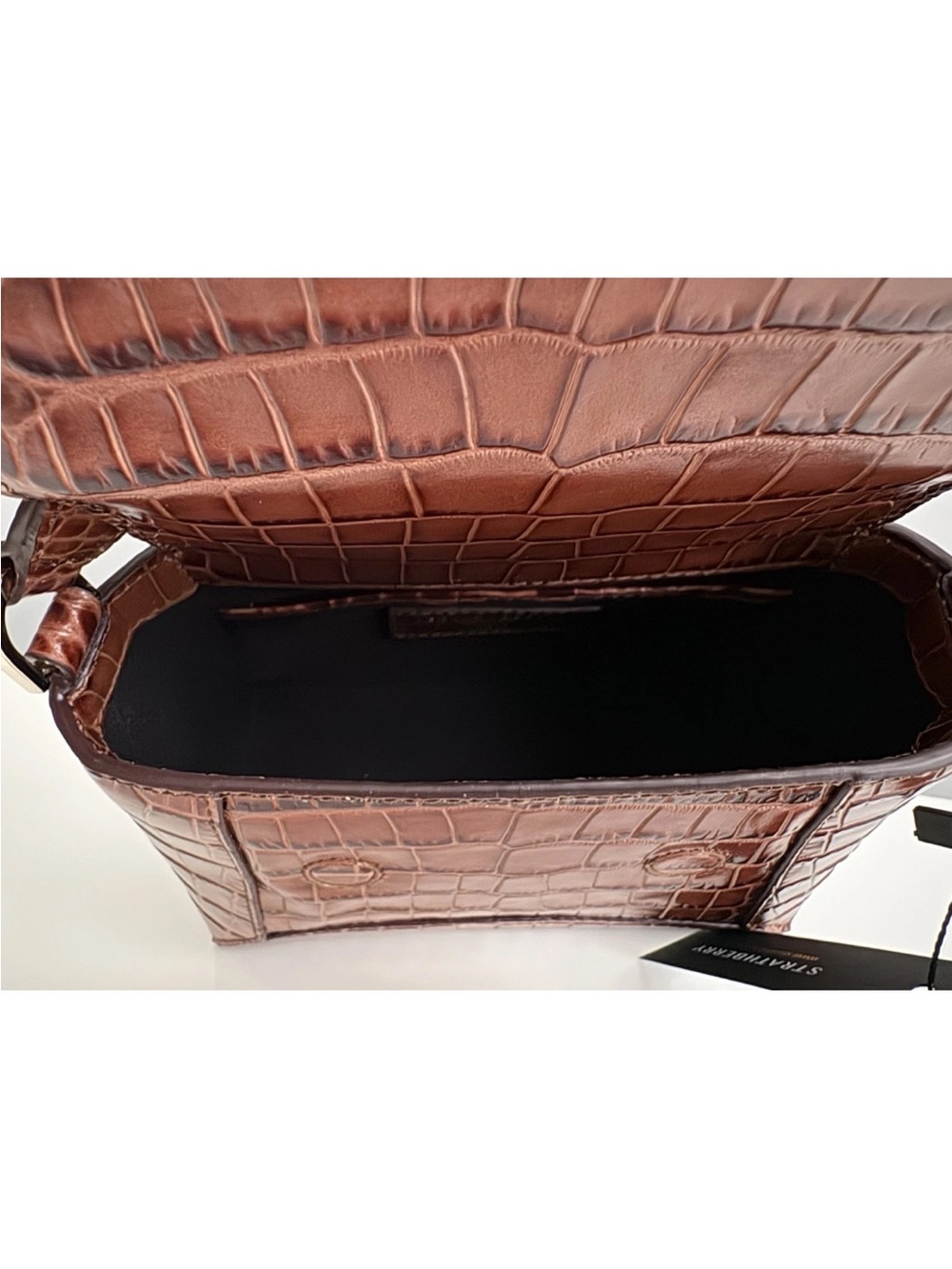 NEW Strathberry Mosaic Nano Brown Croc Embossed Leather Top Handle Crossbody Bag - Picture 11 of 16
